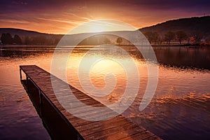 An empty pier, a beautiful lake