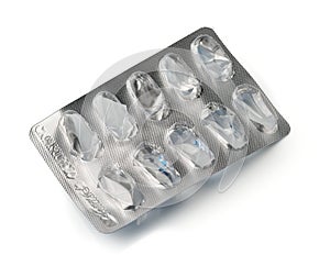 Empty pill blister on white background
