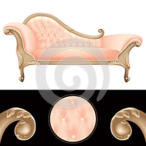 Empty pink and golden vintage sofa