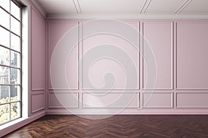 Empty pink room interior, window