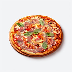 Realistic Pizza Pepperoni Mockup On White Background photo