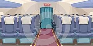 Empty plane interior with aisle in middle