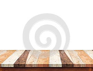 Empty plank wood table top isolate on white background, Leave sp
