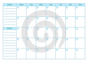 Empty Planner. Scheduler, agenda or diary template. Week starts on Monday