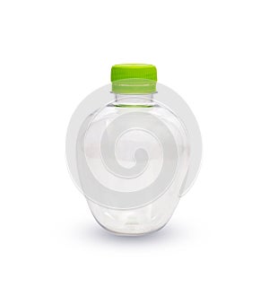 Empty plastic bottle with green cap isolated on white background,clipping path