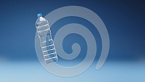 Empty Plastic Bottle Spinning on Studio Blue Background