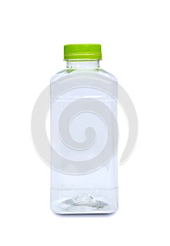 Empty plastic bottles with green bottle cap isolated on white background,clipping path