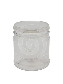 Empty plastic can closed with a lid for medicine or cosmetics. Isolated on a white background