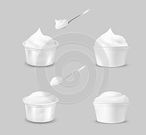 Empty plastic container for yogurt. Open packaging for sour cream