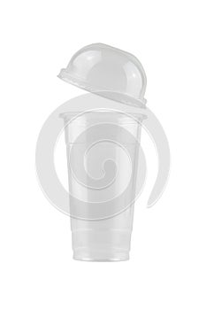 Empty plastic cup isolated on white background
