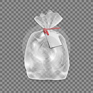 Empty Plastic Gift Package Bag With Red Strap