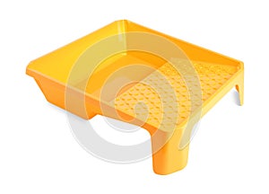 Empty plastic paint tray isolated on white. Construction tool