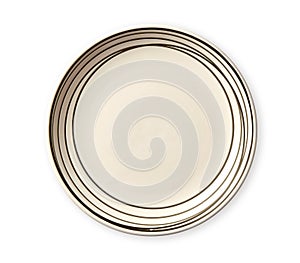 Empty plate with black pattern edge, Ceramic plate with spiral pattern in watercolor styles, Isolated on white background