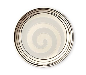 Empty plate with black pattern edge, Ceramic plate with spiral pattern in watercolor styles, Isolated on white background photo