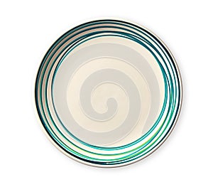 Empty plate with blue pattern edge, Ceramic plate with spiral pattern in watercolor styles, isolated on white background