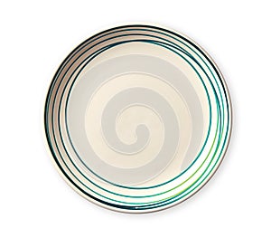 Empty plate with blue pattern edge, Ceramic plate with spiral pattern in watercolor styles, isolated on white background