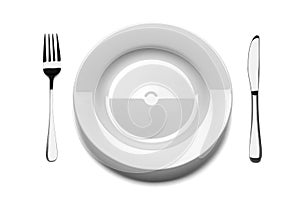 Empty plate with fork and knife.