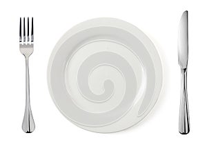 Empty plate with fork and knife