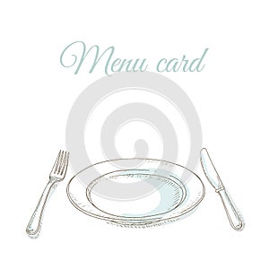 Empty plate, fork and knife