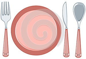 empty plate with fork and spoon and knife photo