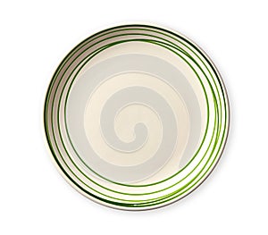 Empty plate with green pattern edge, Ceramic plate with spiral pattern in watercolor styles, Isolated on white background