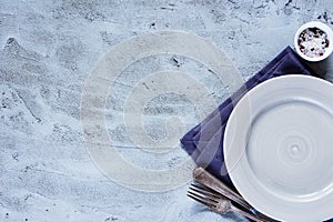 Empty plate, knife and fork