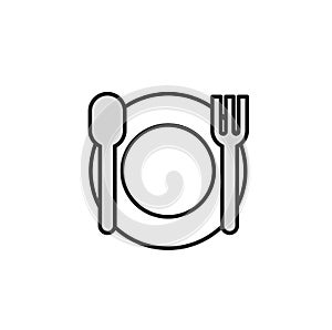 Empty Plate, Spoon, and Fork. Flat vector illustration. Isolated on white background.