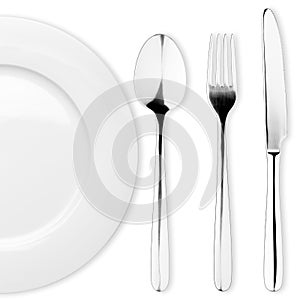 Empty plate, Spoon, fork, knife, clipping path