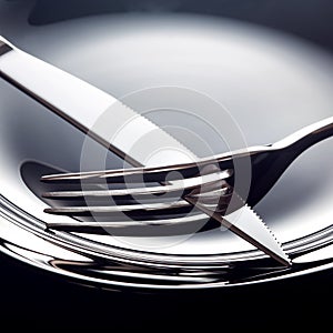 Empty plate with spoon, knife and fork on a black background