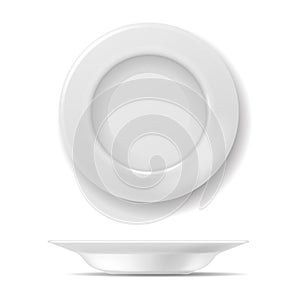 Empty plate. Top view dish side view ceramic cooking porcelain isolated element. Kitchen blank utensil for breakfast