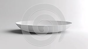 An empty plate viewed orthographically, positioned perfectly flat against a white background