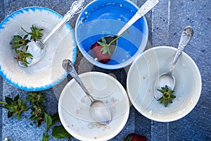Empty plates after a family breakfast