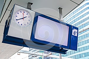 Empty platform information display on a Dutch railway station