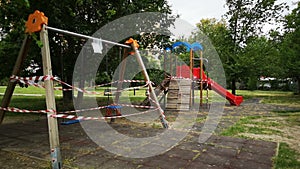 Empty playground closed for coronavirus covid-19 virus outbreak quarantine deserted with no people