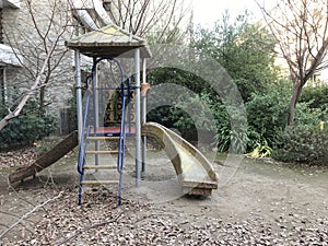 Empty playground in the winter