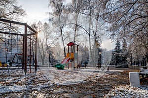 Empty playground in winter park