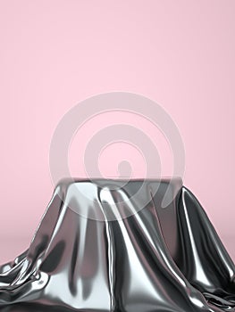 Empty podium covered with silver cloth. 3d illustration
