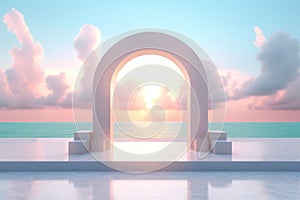 Empty podium on tropical beach background. Generative ai