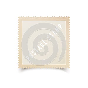 Empty postal stamp template with shadow. Blank postage stamp for your design. Vector illustration isolated on white background