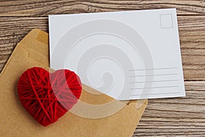 Empty postcard, postcrossing, Red heart love letter