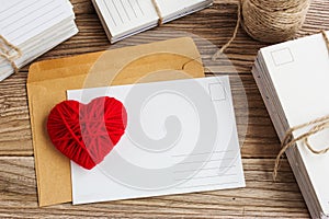 Empty postcard, postcrossing, Red heart love letter