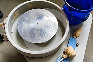 Empty potter`s wheel close