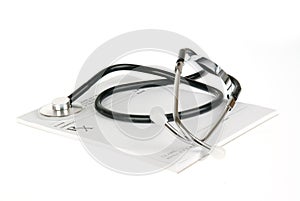 Empty prescription with stethoscope isolated