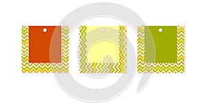 Empty price tag layout Set Square green red yellow banner label of zigzag lines on a white background Modern design element of ads