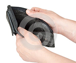 Empty purse in his hands