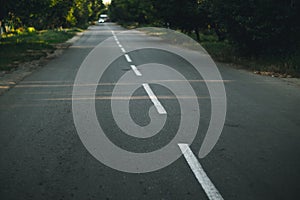 Empty race track and markings. New asphalt pavement