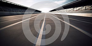 Empty race track with white stripe. Cetered on the road.