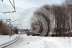 Empty railroad track on an winter day