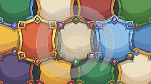 Empty rectangle frames in medieval style for game ui design. Vector cartoon set of user interface elements with golden bronze...