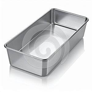 Empty Rectangular Aluminum Baking Pan on White Background with Reflection